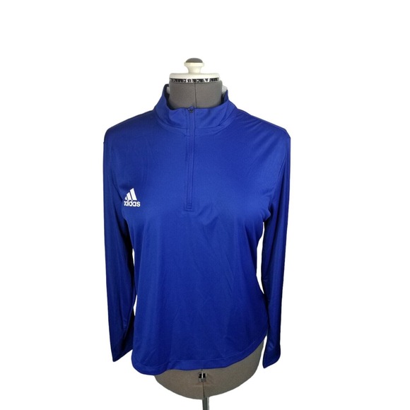 Adidas 1/4 Zip Knit Long Sleeve Blue Women's‎ Shirt Size Large, Pit To Pit 22 In - Picture 1 of 7